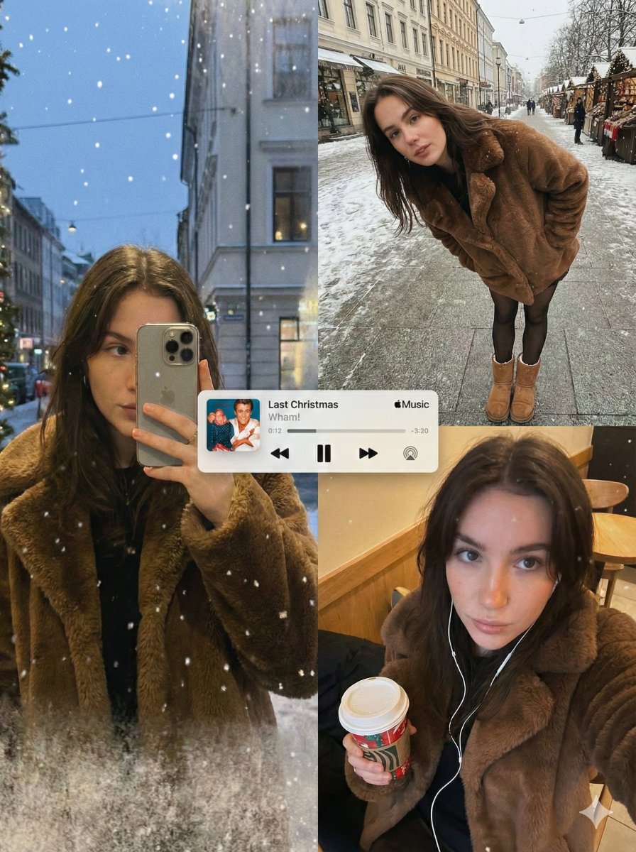 Editorial Winter Collage with Face Preservation — Nano Banana Pro AI Generated Image
