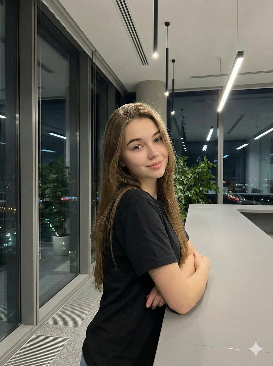 Realistic Corporate Portrait in a Modern Office at Night — Nano Banana Pro AI Generated Image