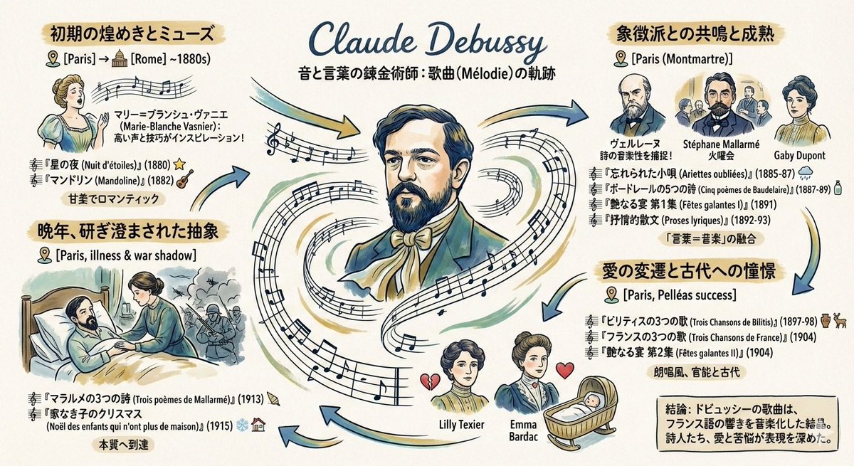 Generating a Graphic Record of Debussy's Songs — Nano Banana Pro AI Generated Image