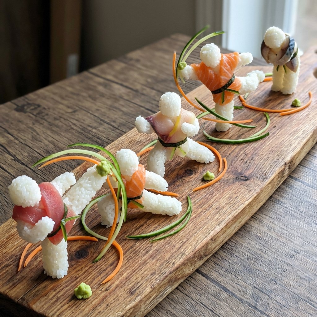 Sushi Kata/Forms Movement Arrangement on a Wooden Board — Nano Banana Pro AI Generated Image