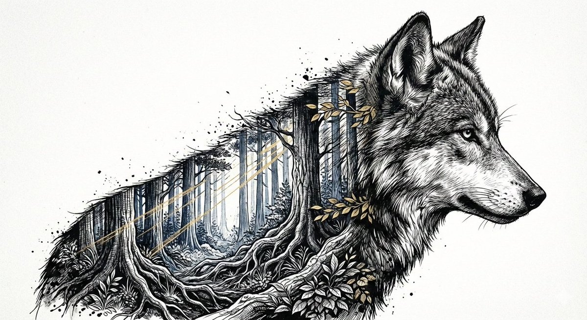 Cinematic Ink-Style Double-Exposure Wolf Portrait — Nano Banana Pro AI Generated Image
