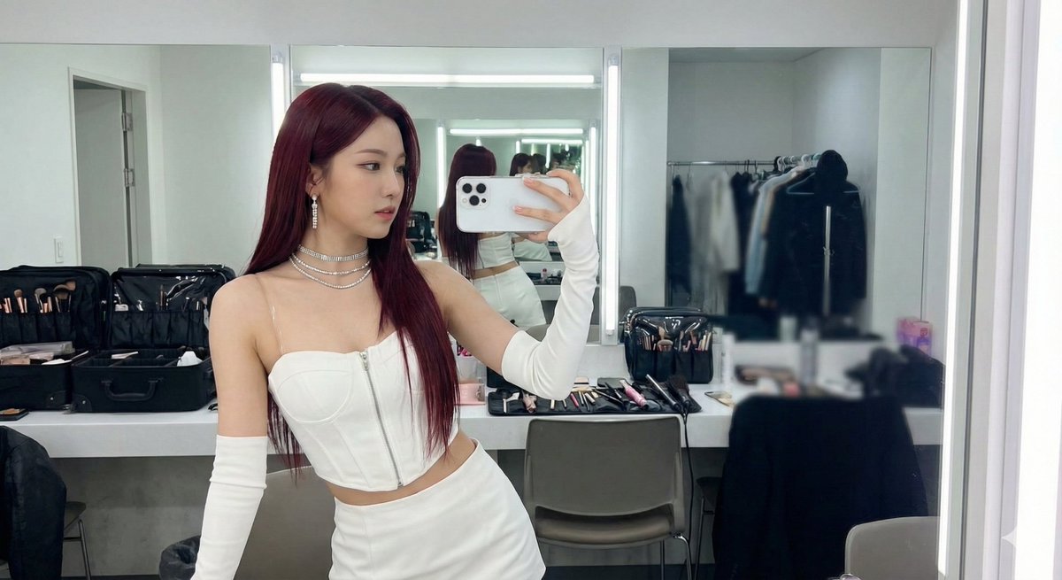 K-Pop Idol Mirror Selfie in Dressing Room — Nano Banana Pro AI Generated Image