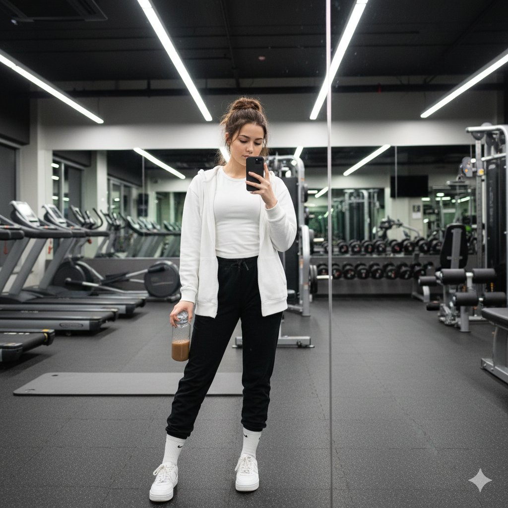 Gym Mirror Selfie with Identity Lock Prompt — Nano Banana Pro AI Generated Image