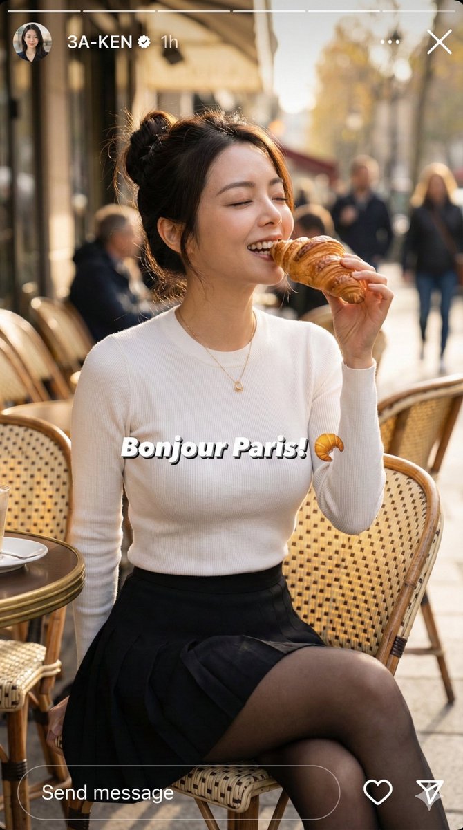 Instagram Story Prompt: Parisian Morning Croissant Selfie — Nano Banana Pro AI Generated Image