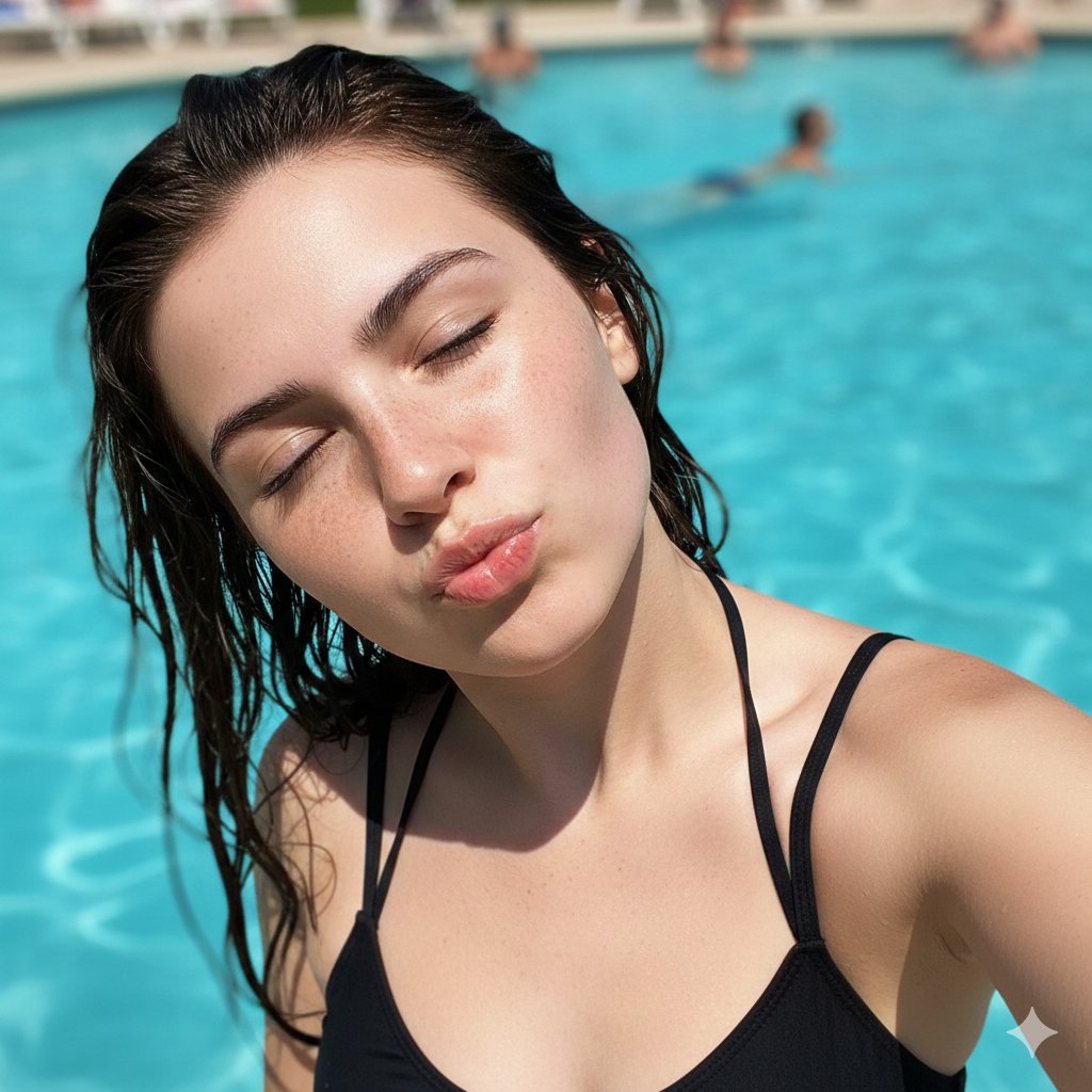 Candid Summer Selfie with Hard Sunlight Aesthetic — Nano Banana Pro AI Generated Image