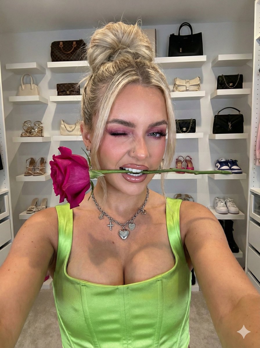 High-Contrast Flash Selfie Prompt with Rose Prop — Nano Banana Pro AI Generated Image