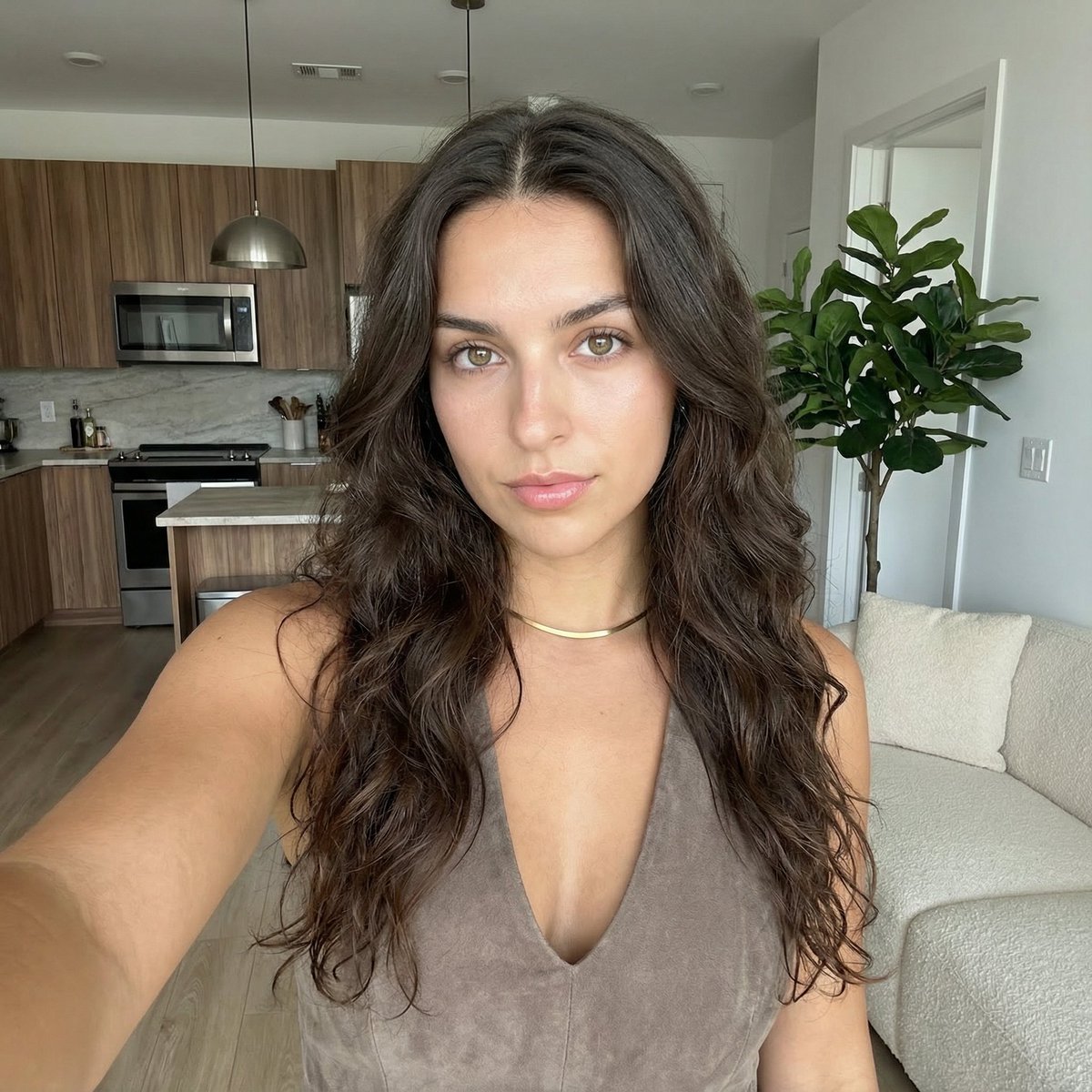 Clean Girl Aesthetic Selfie in Upscale Apartment (JSON Format) — Nano Banana Pro AI Generated Image