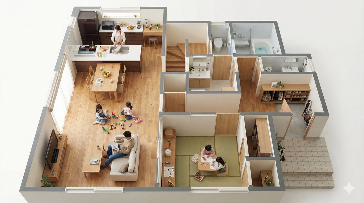 Floor Plan Visualization with Family Life — Nano Banana Pro AI Generated Image