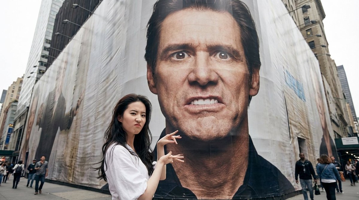 Interactive Billboard Selfie Prompt (Jim Carrey Style) — Nano Banana Pro AI Generated Image