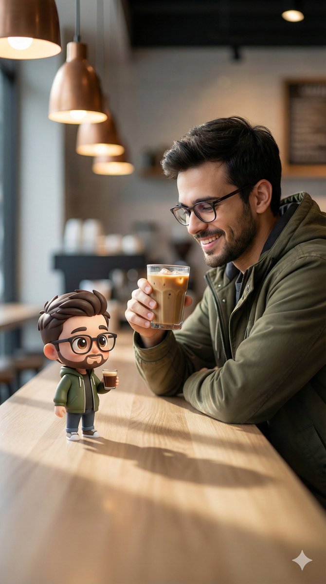 Cinematic Human with Stylized 3D Chibi — Nano Banana Pro AI Generated Image