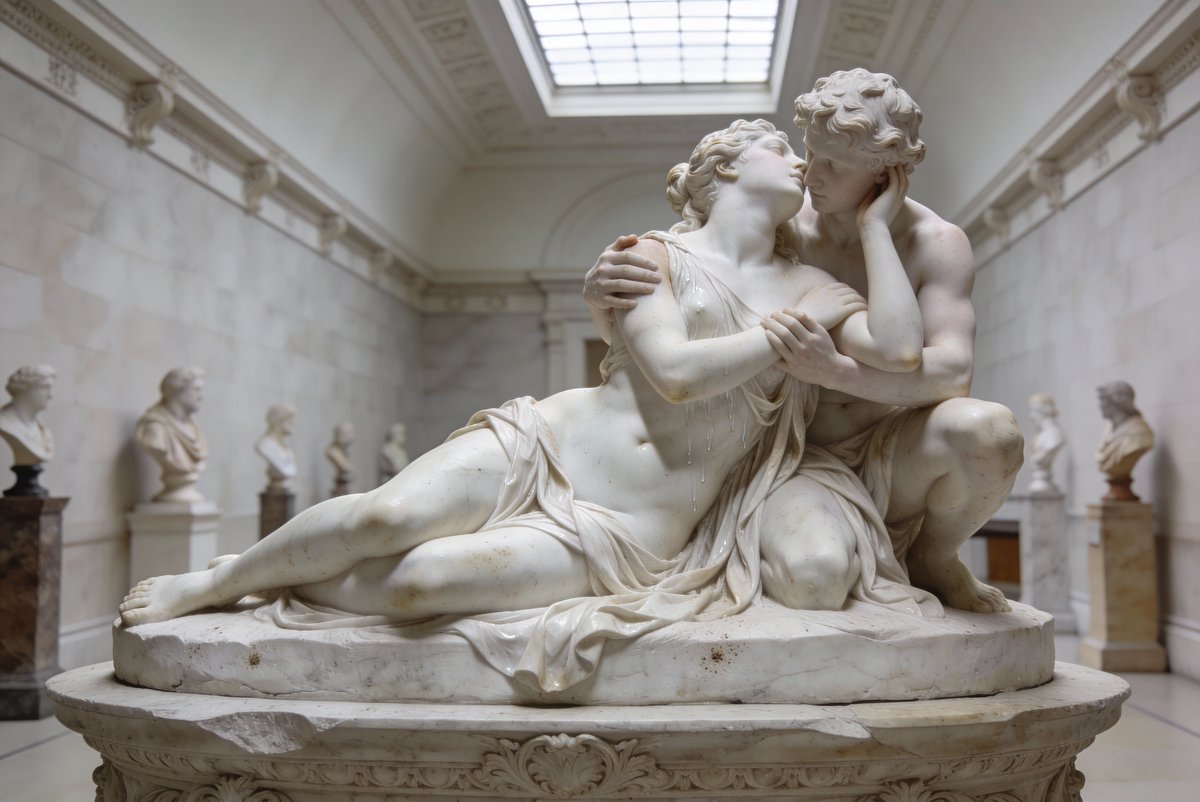 Neo-Classical Marble Sculpture of Embrace — Nano Banana Pro AI Generated Image