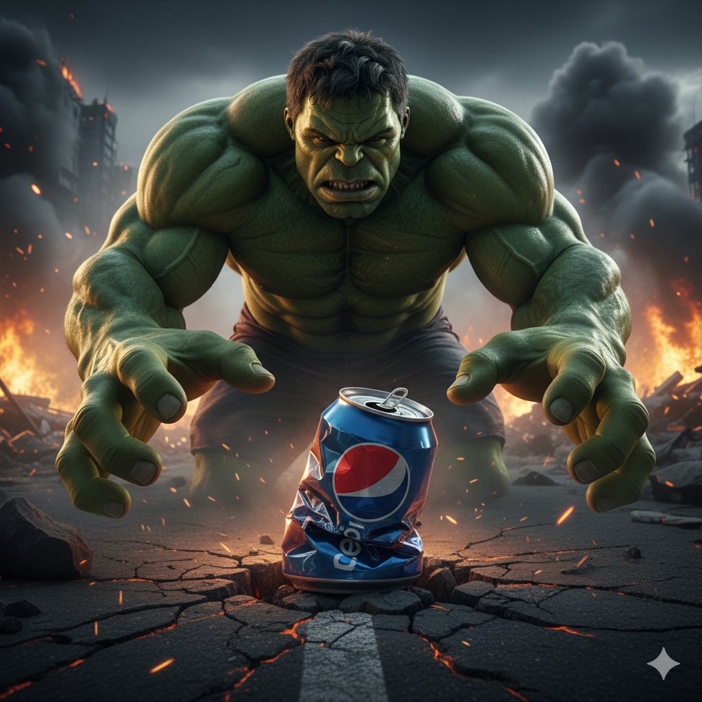 Hulk Crushing Pepsi Can Cinematic Prompt — Nano Banana Pro AI Generated Image