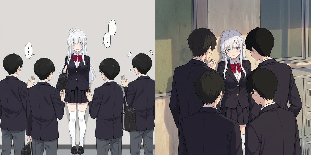 Girl cornered by three male students — Nano Banana Pro AI Generated Image