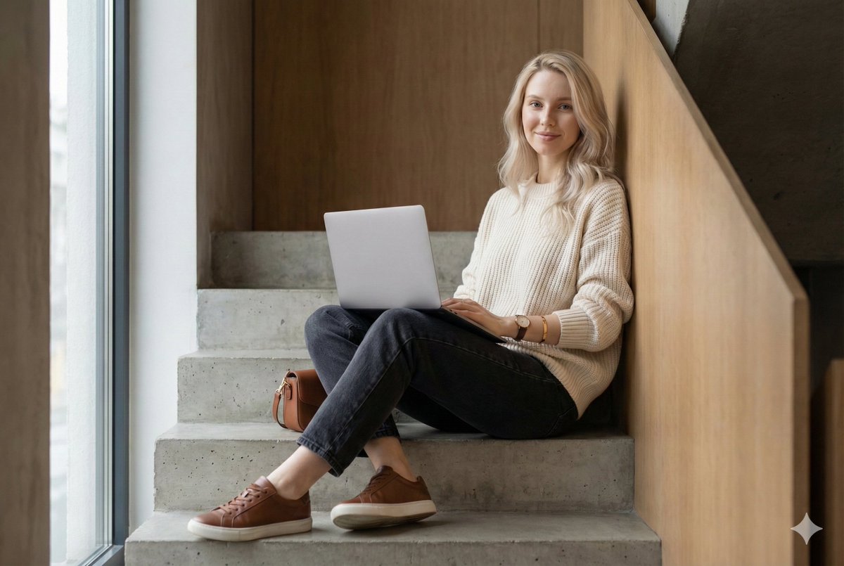 Modern Loft Staircase Portrait Identity Preservation Prompt — Nano Banana Pro AI Generated Image