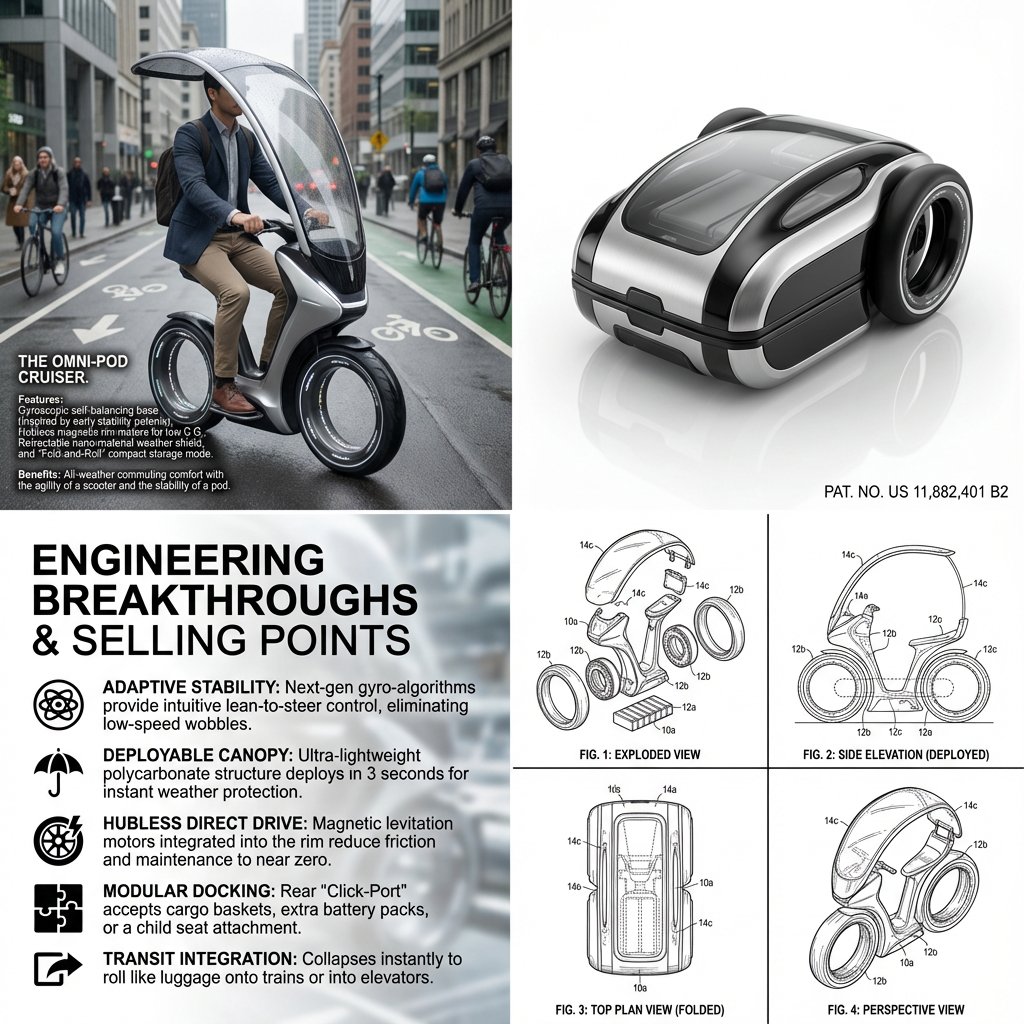 Hybrid Transportation Device Design and Patent Generation — Nano Banana Pro AI Generated Image