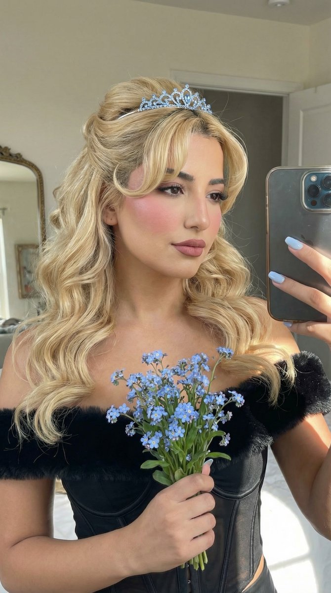 Cinderella Coquette Mirror Selfie with Identity Lock Prompt — Nano Banana Pro AI Generated Image