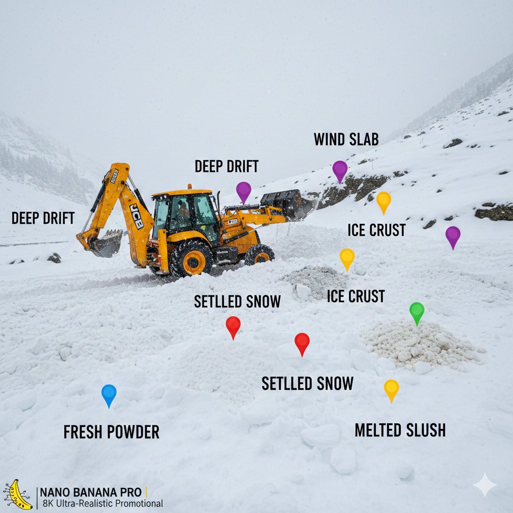 Cinematic JCB Clearing Snow in Kashmir — Nano Banana Pro AI Generated Image