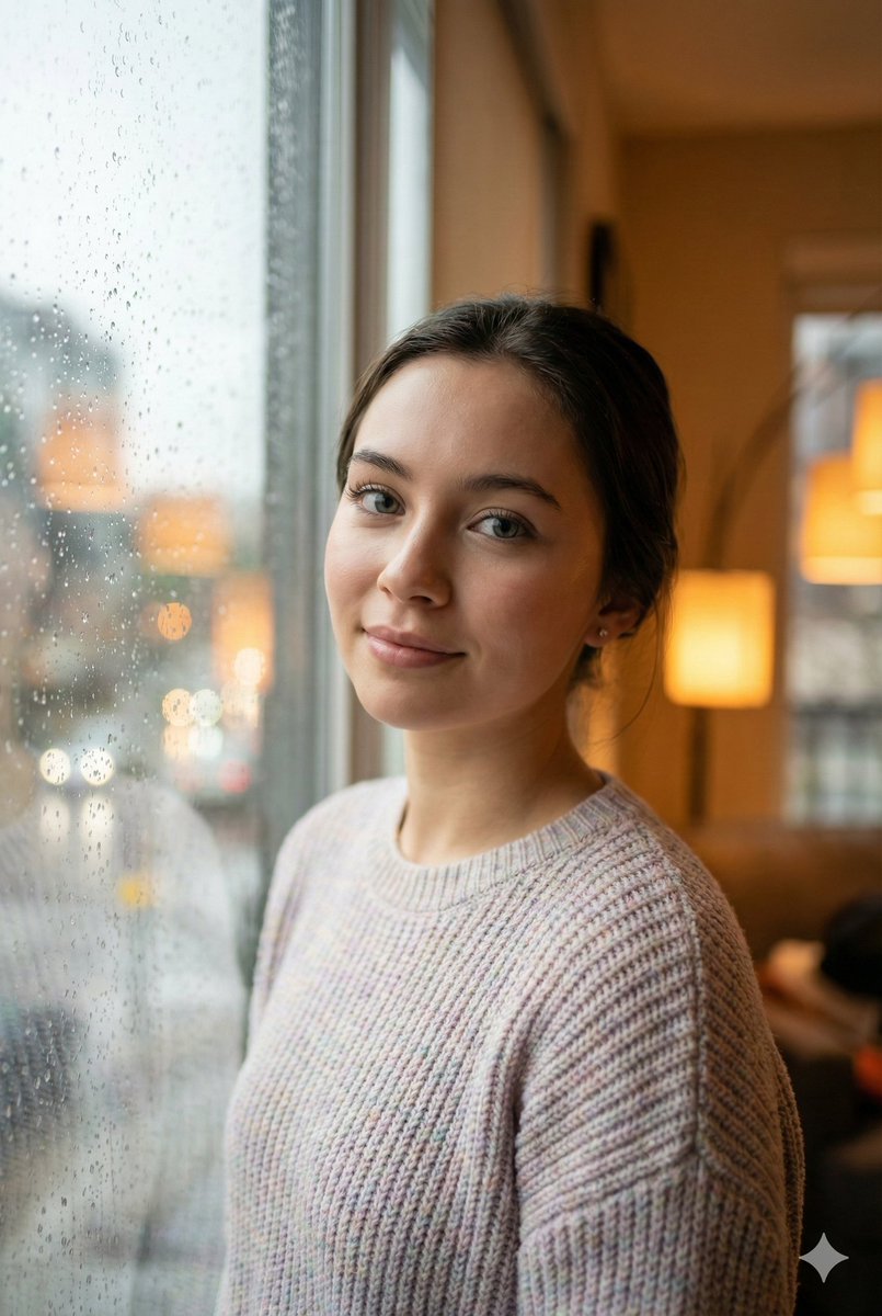 Cozy Realism Rainy Day Portrait Prompt — Nano Banana Pro AI Generated Image