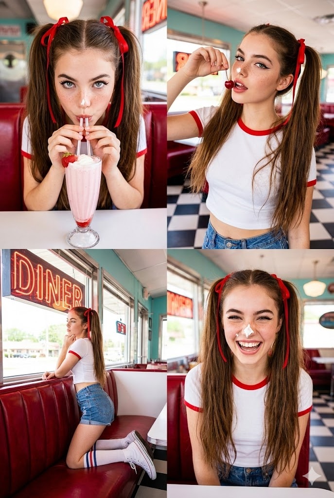 2x2 Grid Retro Diner Photoshoot Prompt — Nano Banana Pro AI Generated Image