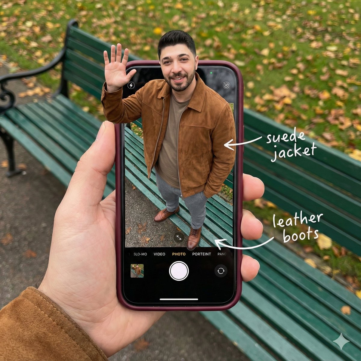 Smartphone Screen Stepping Out Optical Illusion Prompt — Nano Banana Pro AI Generated Image