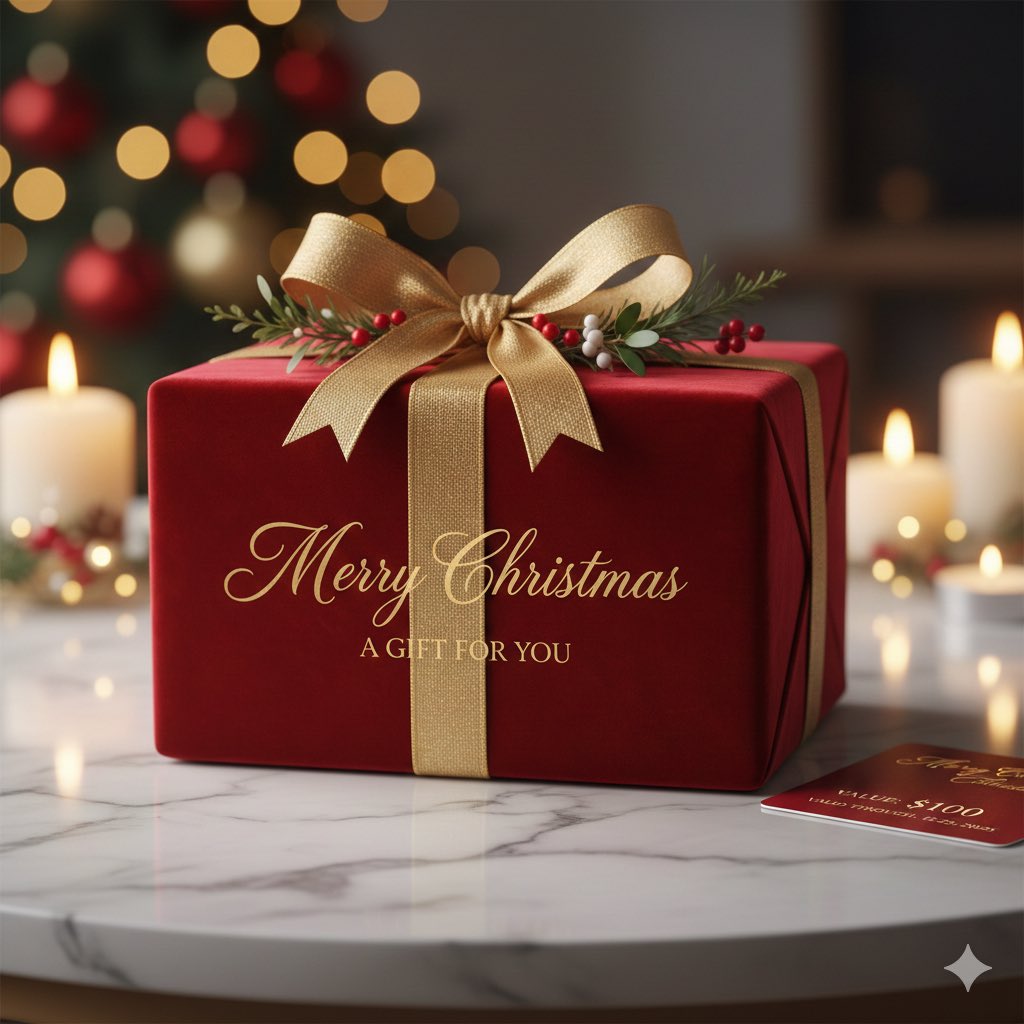 Cinematic Christmas Gift Card Design Prompt — Nano Banana Pro AI Generated Image