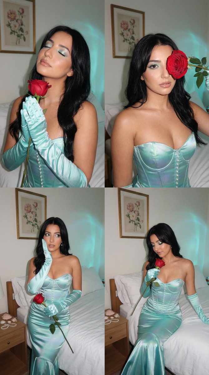 2x2 Grid Mermaidcore Digicam Flash Photoshoot Prompt — Nano Banana Pro AI Generated Image