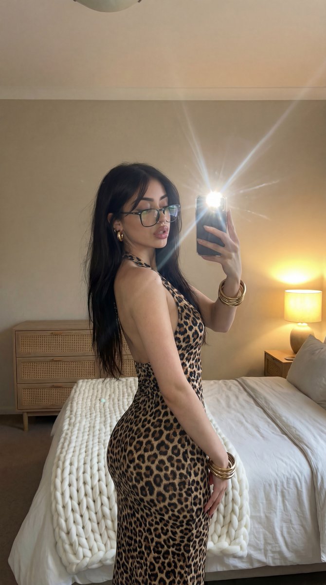 Flash Mirror Selfie in Leopard Print Prompt — Nano Banana Pro AI Generated Image