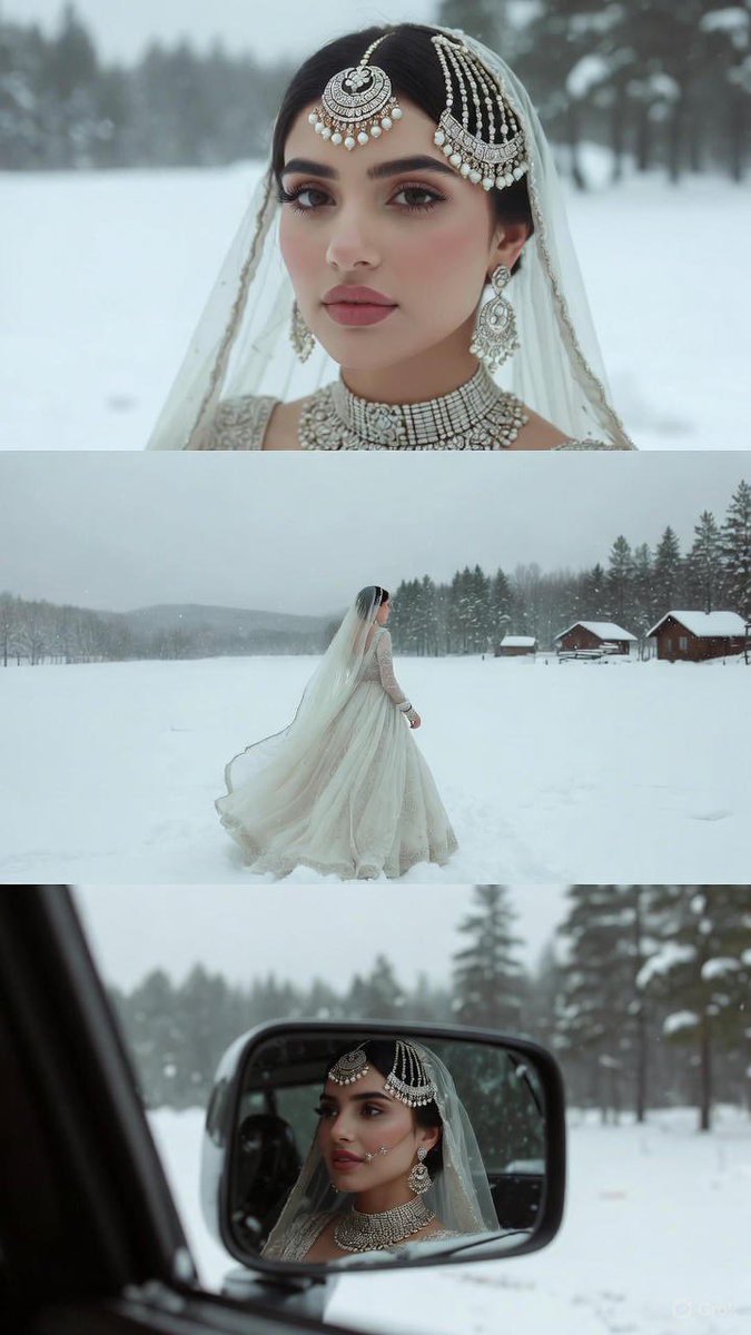 South Asian Bride in Snowy Landscape Collage — Nano Banana Pro AI Generated Image