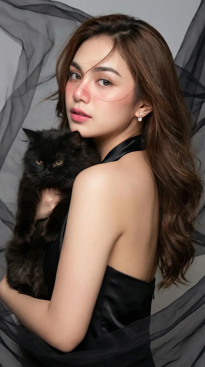 High-Fashion Portrait of an Asian Woman with a Black Cat — Nano Banana Pro AI Generated Image