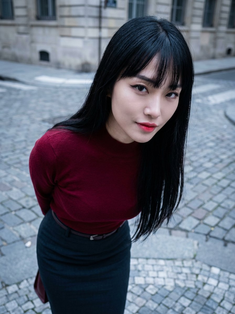 High-Angle K-Pop Fashion Portrait — Nano Banana Pro AI Generated Image