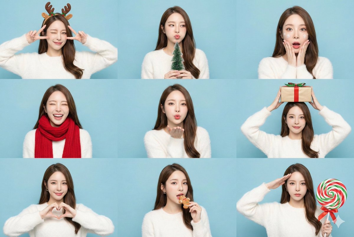 9-Panel Christmas Photobooth Sticker Generator — Nano Banana Pro AI Generated Image