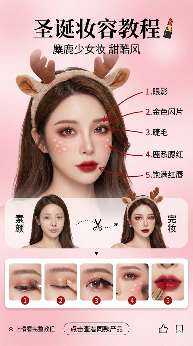 Beauty Vlogger Christmas Makeup Tutorial Interface — Nano Banana Pro AI Generated Image