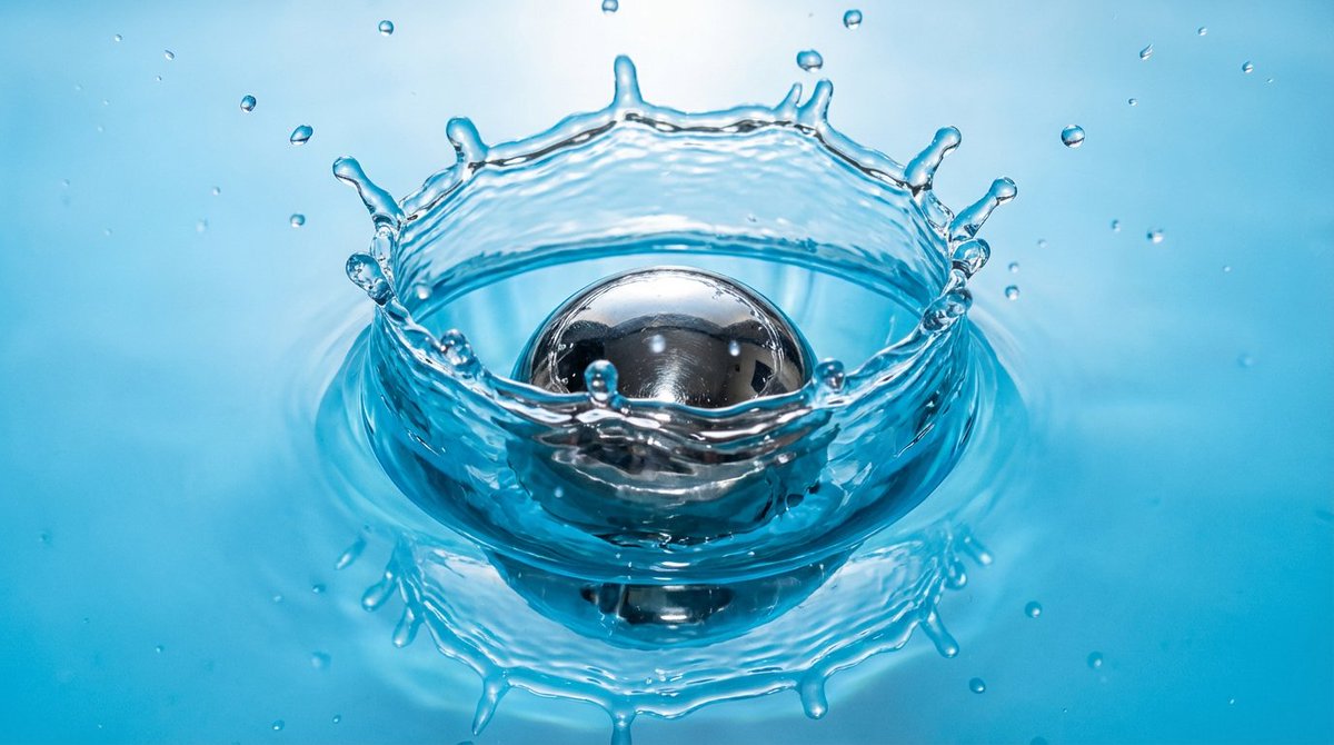 Metal ball splashing into water (slow-motion feel) — Nano Banana Pro AI Generated Image