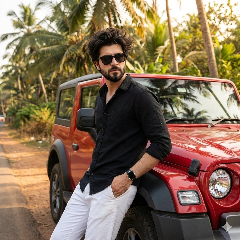 Cinematic Outdoor Lifestyle Portrait with SUV — Nano Banana Pro AI Generated Image