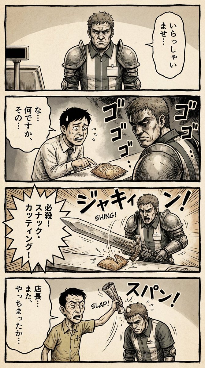 Vertical 4-panel gekiga-style manga YAML prompt — Nano Banana Pro AI Generated Image