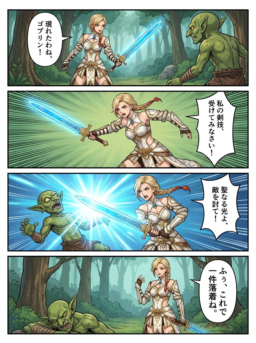 4-panel RPG manga of original character Anna — Nano Banana Pro AI Generated Image