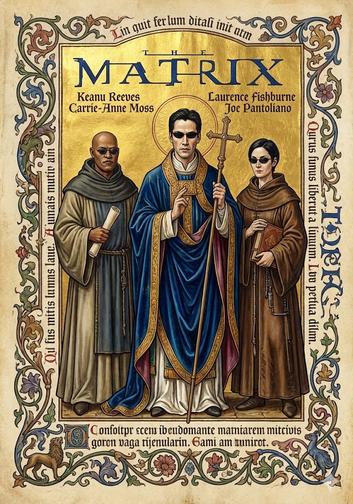Medieval Illuminated Manuscript of The Matrix Characters — Nano Banana Pro AI Generated Image