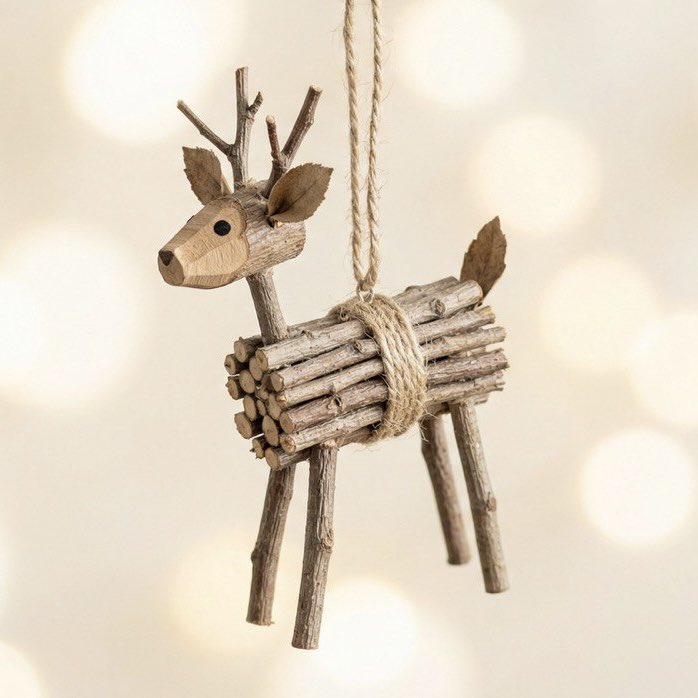 Rustic Twig Reindeer Christmas Ornament — Nano Banana Pro AI Generated Image