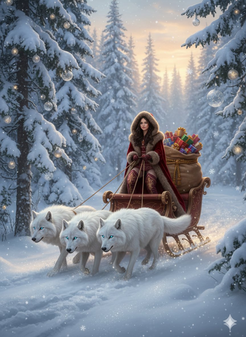Fantasy Christmas Sleigh Pulled by Wolves — Nano Banana Pro AI Generated Image