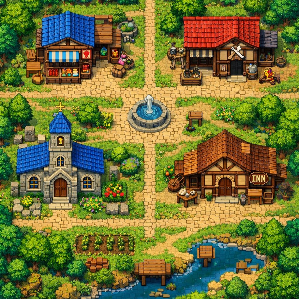 2D Pixel Art Village Map Prompt (ChatGPT) — Nano Banana Pro AI Generated Image