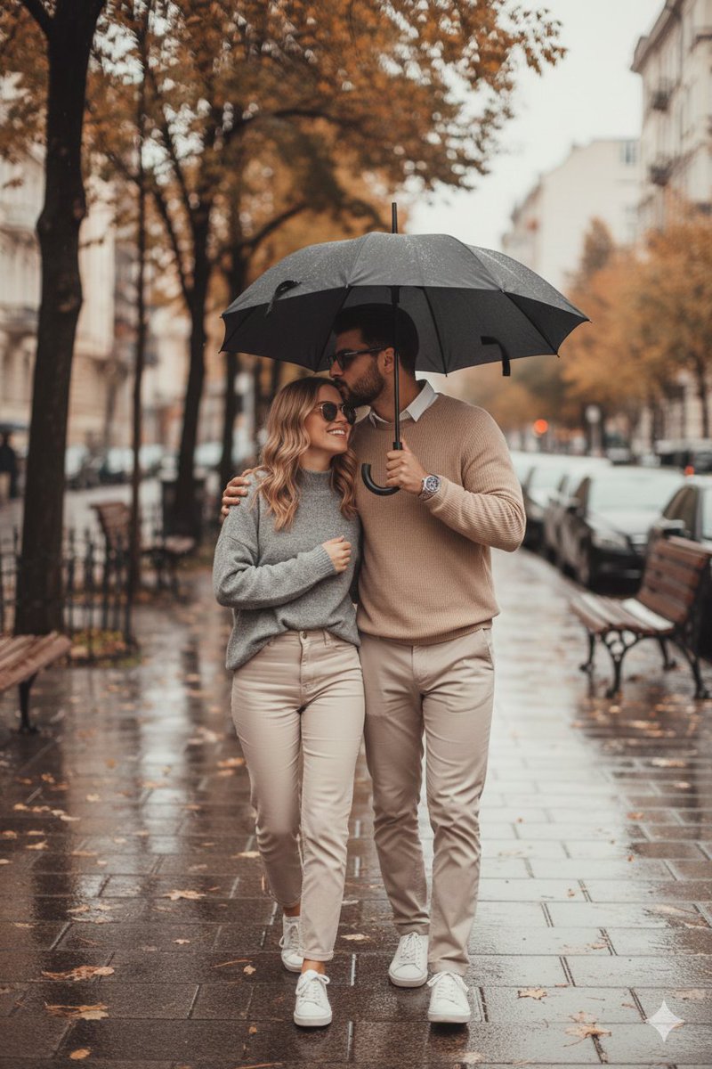 Romantic Rainy Autumn Couple Scene with Identity Lock — Nano Banana Pro AI Generated Image