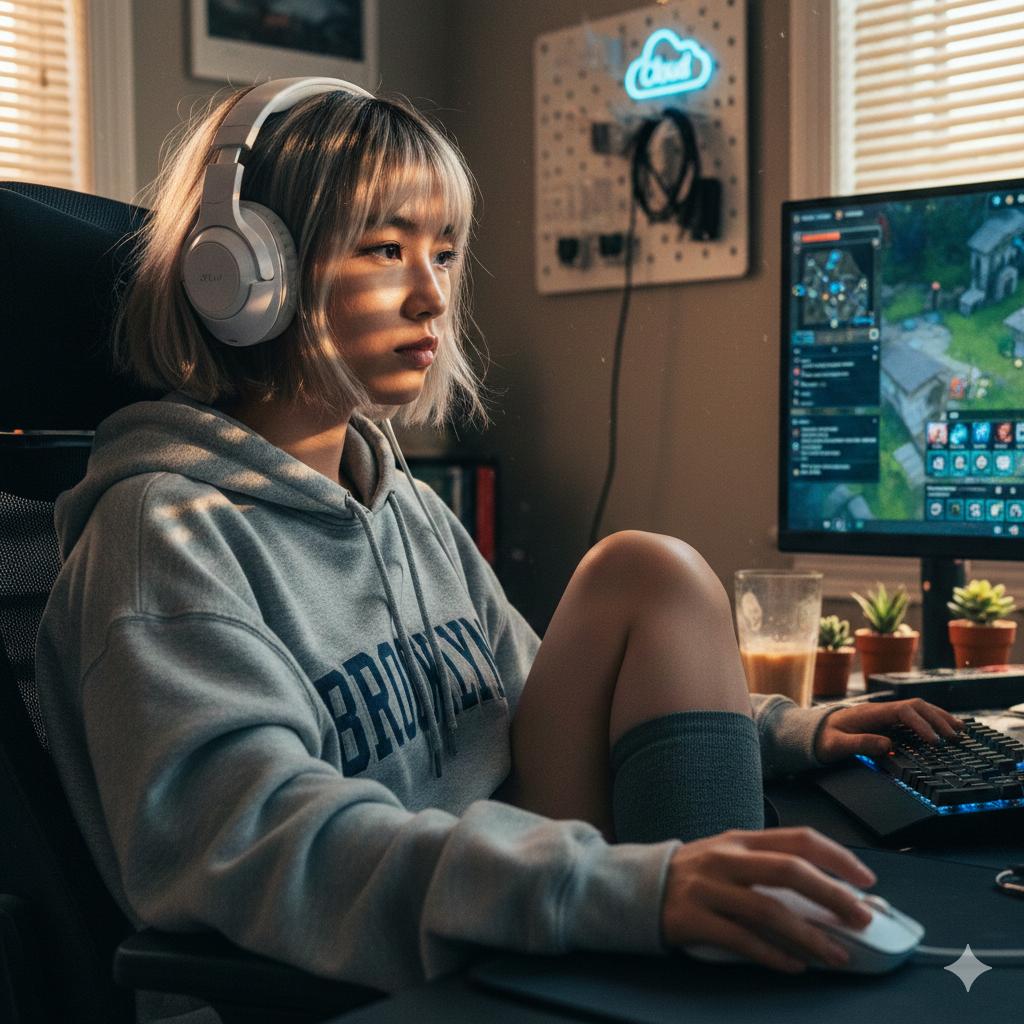 Cinematic Golden Hour Gaming Setup Portrait — Nano Banana Pro AI Generated Image