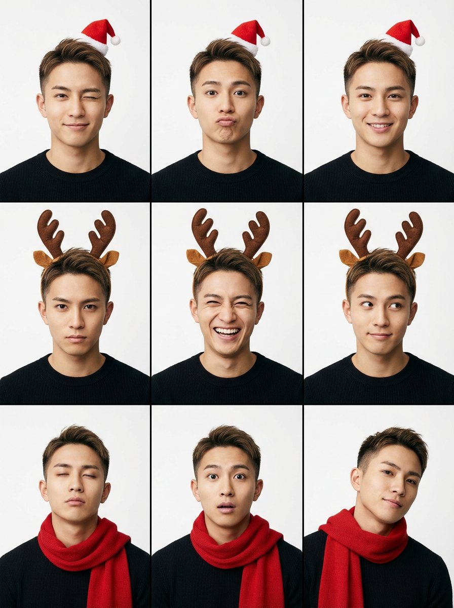 9-Grid Minimalist Christmas Portrait Prompt — Nano Banana Pro AI Generated Image