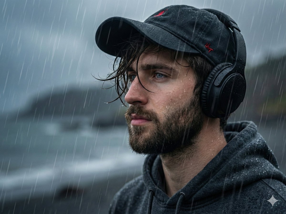 Melancholic Portrait in Coastal Rain — Nano Banana Pro AI Generated Image