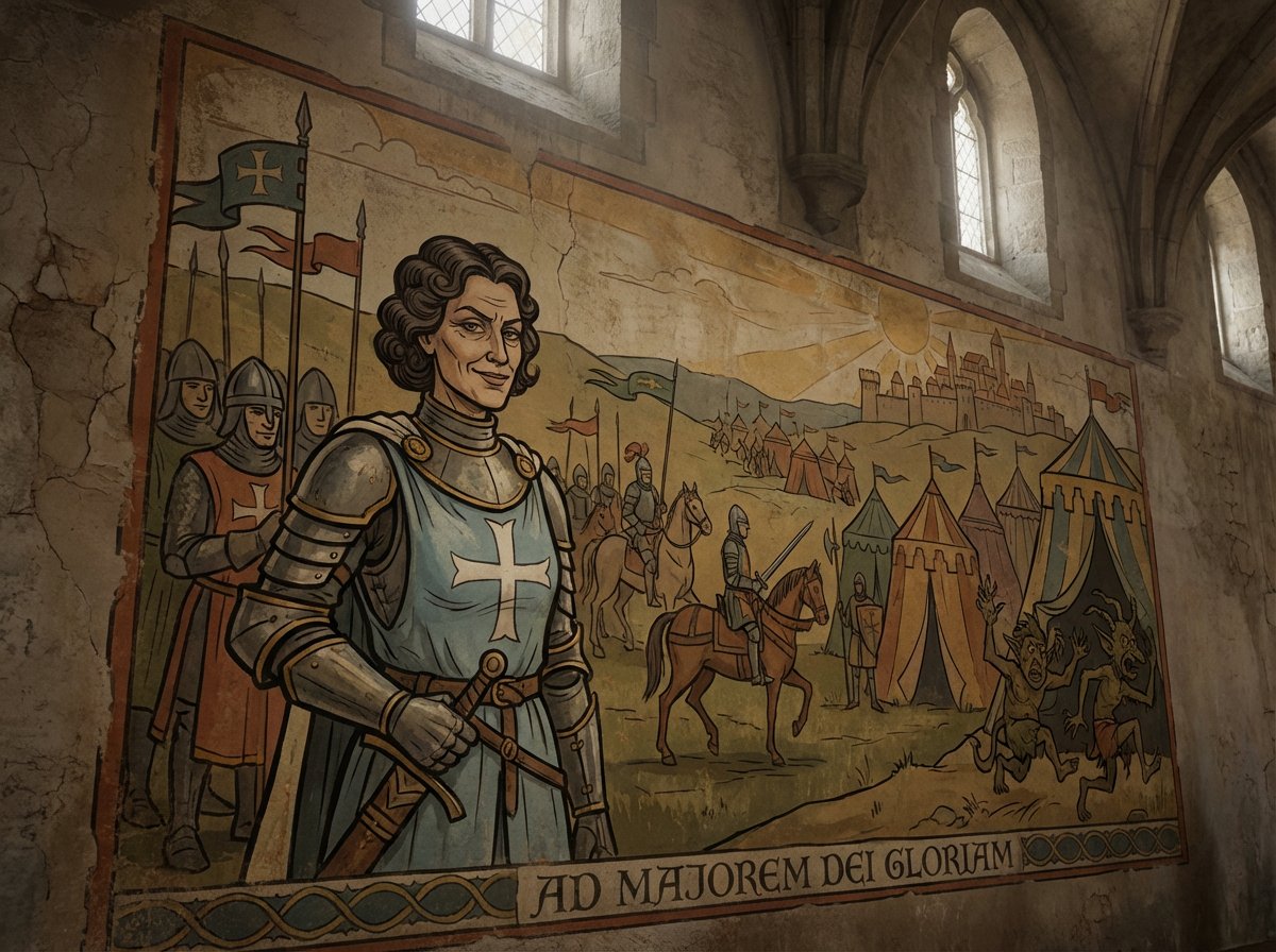 Crusader propaganda fresco painting — Nano Banana Pro AI Generated Image