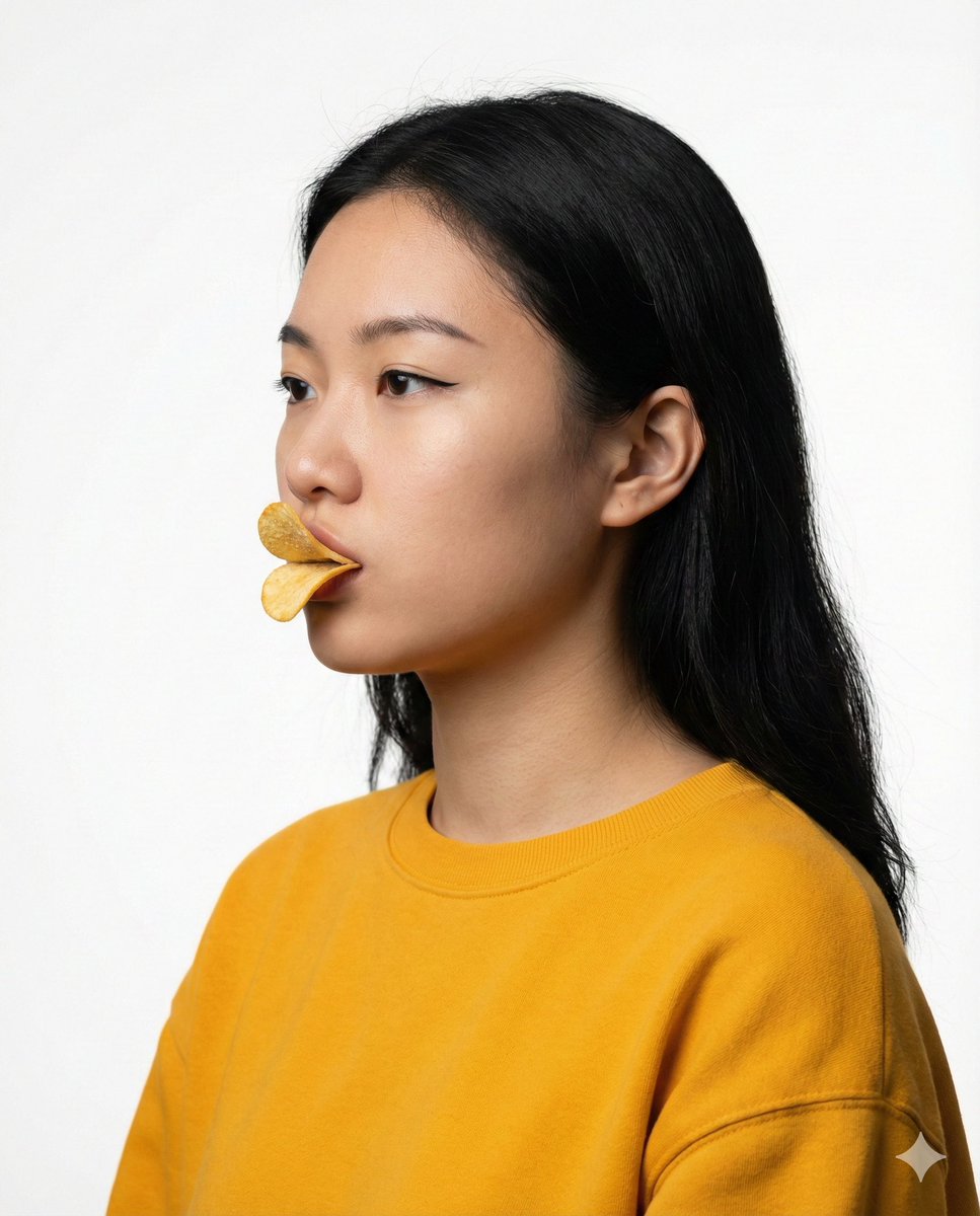 Conceptual Beauty Portrait: Pringles Duck Lips — Nano Banana Pro AI Generated Image