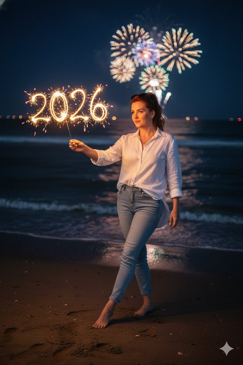 Romantic Cinematic New Year 2026 Beach Night Scene — Nano Banana Pro AI Generated Image