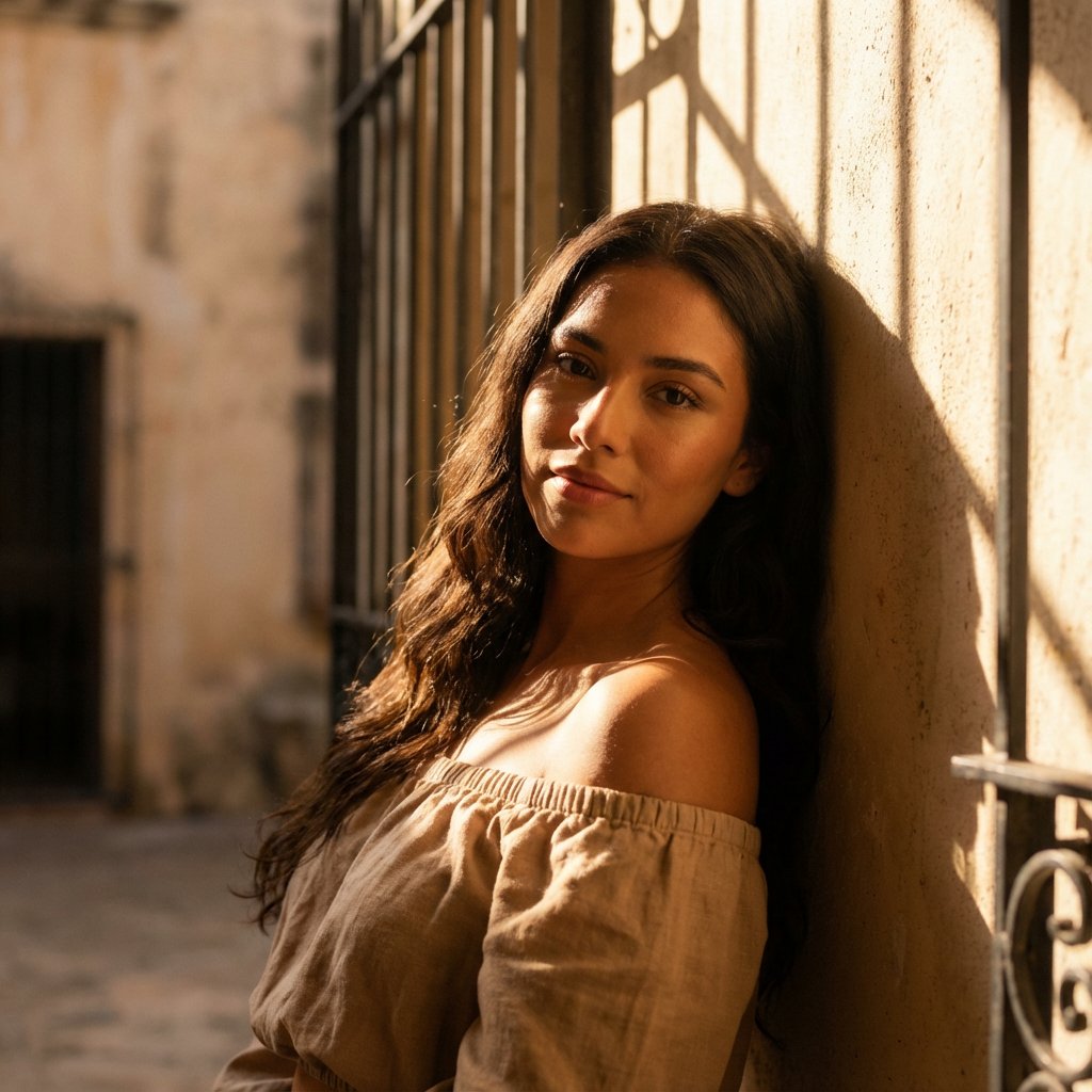 Cinematic Latina Portrait with Volumetric Light — Nano Banana Pro AI Generated Image