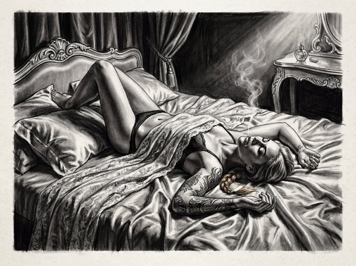 Boudoir portrait in charcoal sketch 4K — Nano Banana Pro AI Generated Image