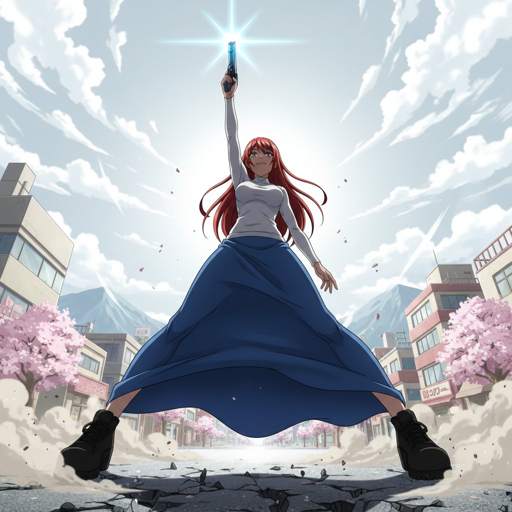 Nano Banana Prompt for Heroic Low-Angle Pose with Beam Weapon — Nano Banana Pro AI Generated Image